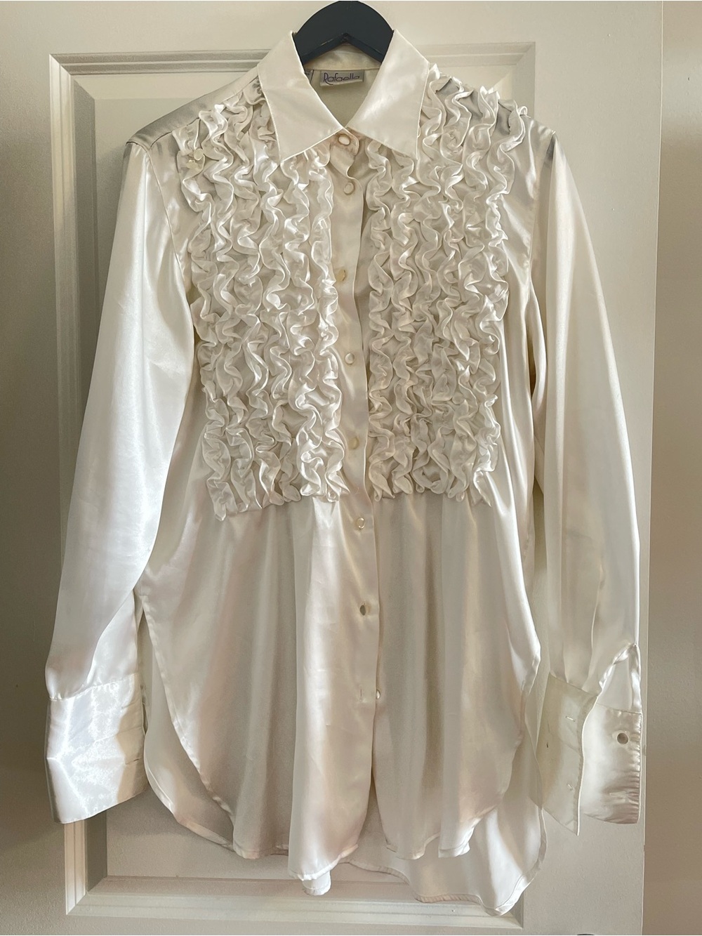 Silky Ivory Ruffle Front Women's Blouse